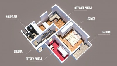 Pronájem bytu 3+kk/B, 60 m2, Kladno - ulice Herbenova
